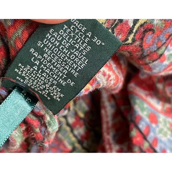 Lauren Ralph Lauren Women's Top Blouse Peasant Boho 2X Red Floral Paisley Print - Picture 8 of 9